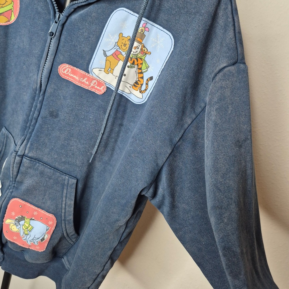 Disney Winnie the Pooh Navy Mineral Wash Zip Hoodie Patch Tigger Piglet Eeyore - Picture 5 of 8
